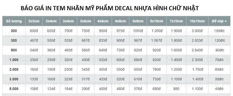 Báo giá in tem nhựa dán mỹ phẩm hình chữ nhật Báo giá in tem nhựa dán mỹ phẩm hình chữ nhật