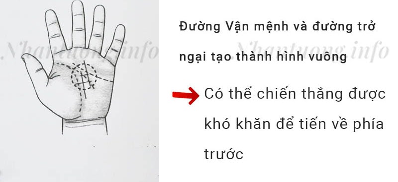 Đường Vận mệnh và đường trở ngại tạo thành hình vuông Đường Vận mệnh và đường trở ngại tạo thành hình vuông