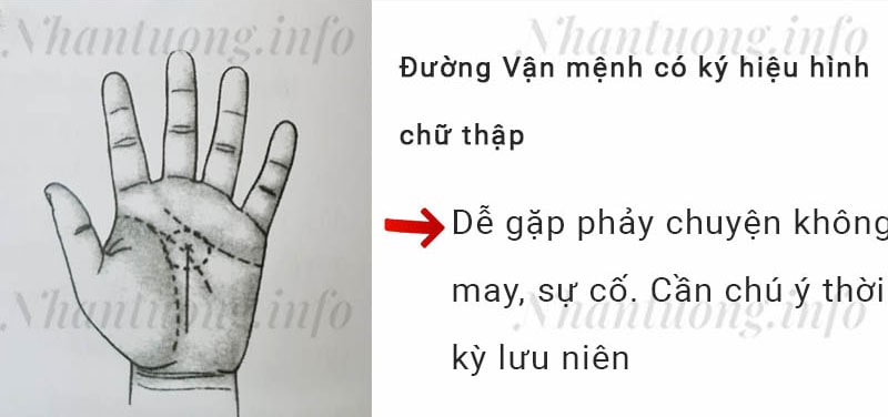 Đường Vận mệnh có ký hiệu hình chữ thập Đường Vận mệnh có ký hiệu hình chữ thập