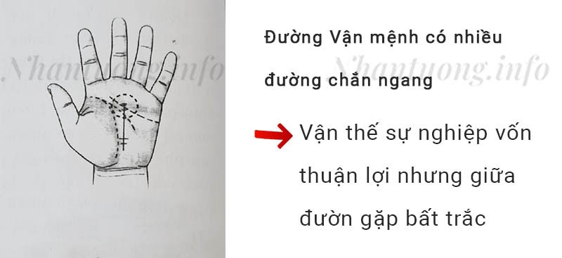 Đường Vận mệnh có nhiều đường chắn ngang Đường Vận mệnh có nhiều đường chắn ngang